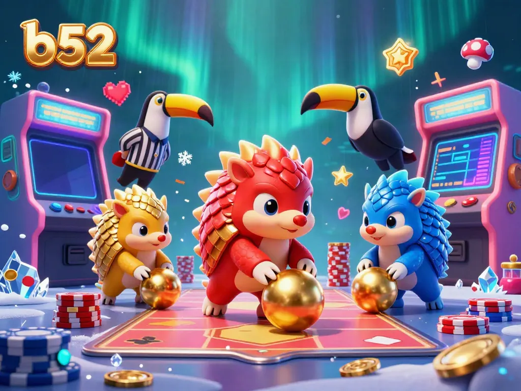 The gameplay action of pangolins in armor competing with chips and glimmering gold at b52 casino.