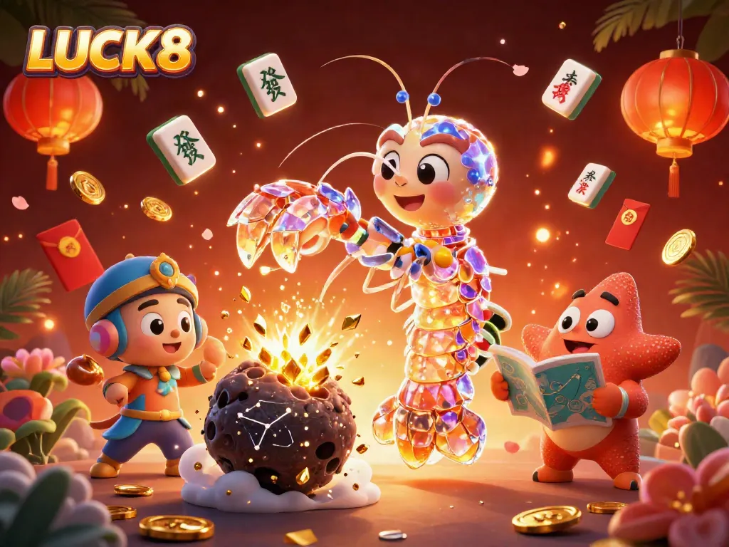 LUCK8 offers an engaging scene with a galactic samurai shrimp and vibrant gaming elements for a thrilling casino experience.