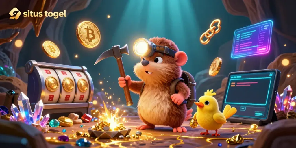 Discover exciting situs togel gaming adventures with a treasure hunter mole in a vibrant 3D cave.