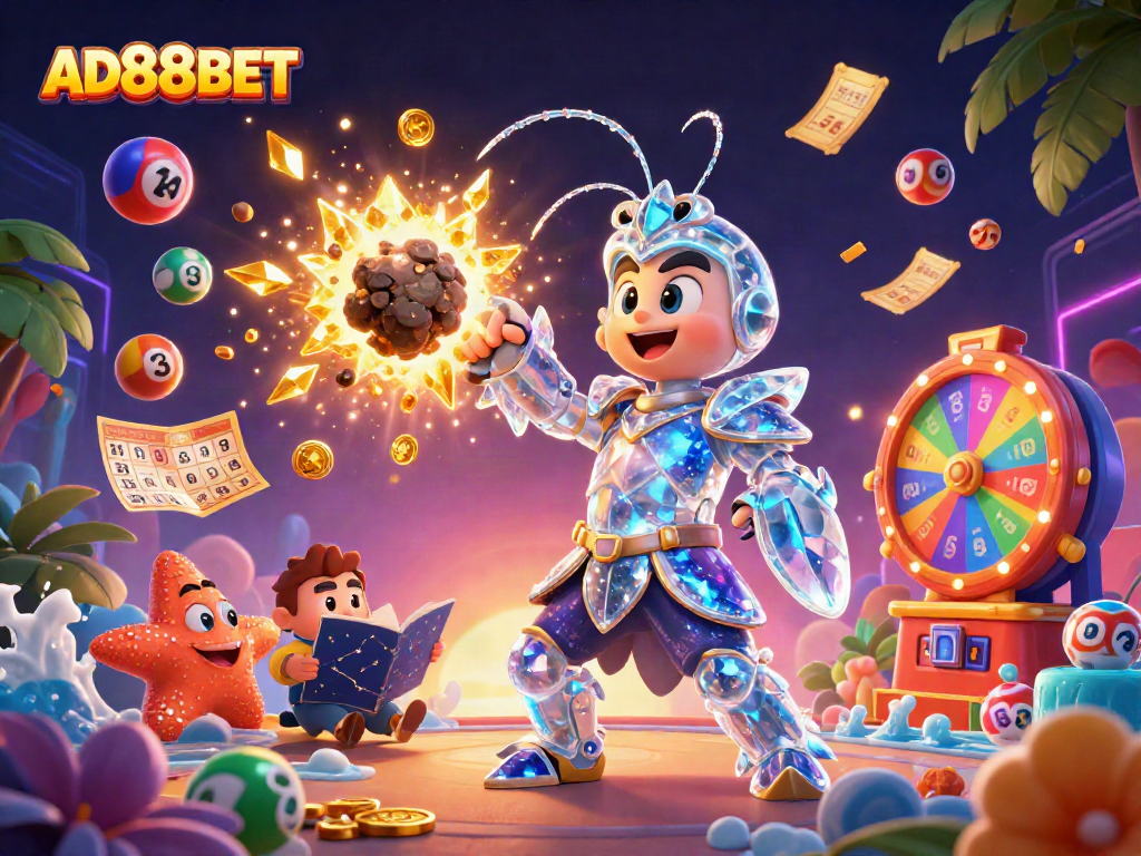 Engage in thrilling gaming activities with AD88BET's vibrant lottery and casino elements.