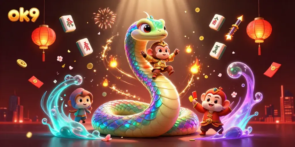 Experience the thrill of ok9 gaming with vibrant visuals of magical creatures and casino elements.