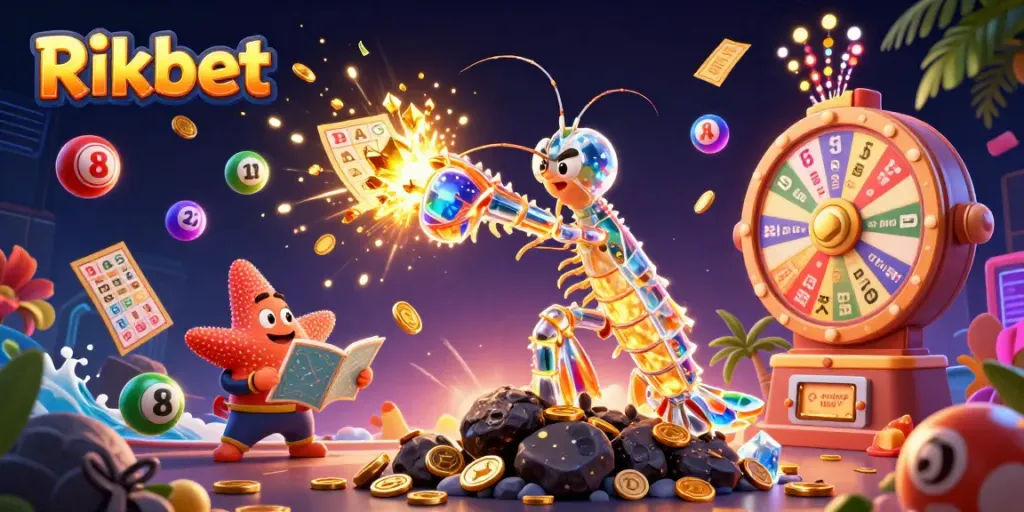 Experience thrilling wins with Rikbet in this vibrant casino-themed illustration.